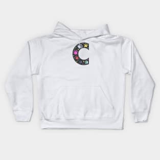 C letter  with colorful paw print Kids Hoodie